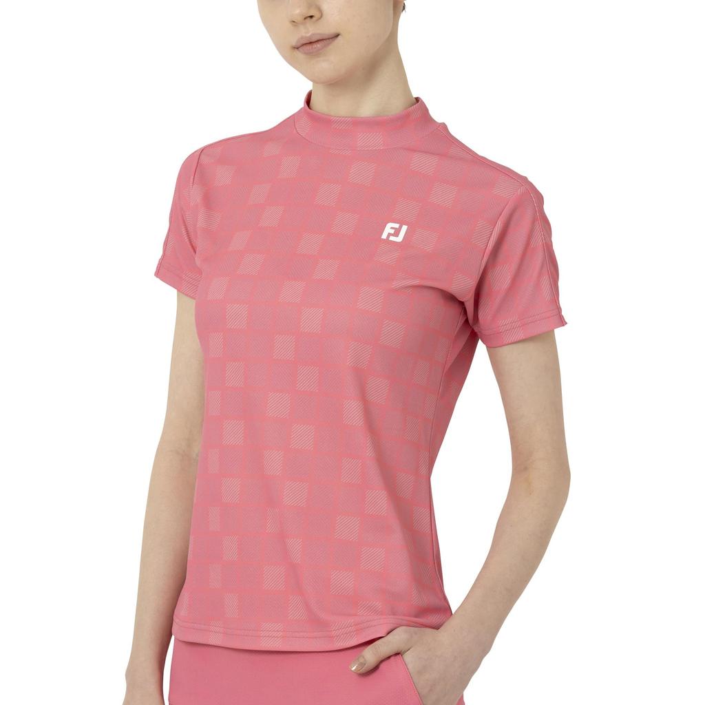 FootJoy Women's Square Check Short Sleeve Mock Neck Golf Shirt, Pink Lemonade, Size M (FJW-S25-S07, 34844-M)