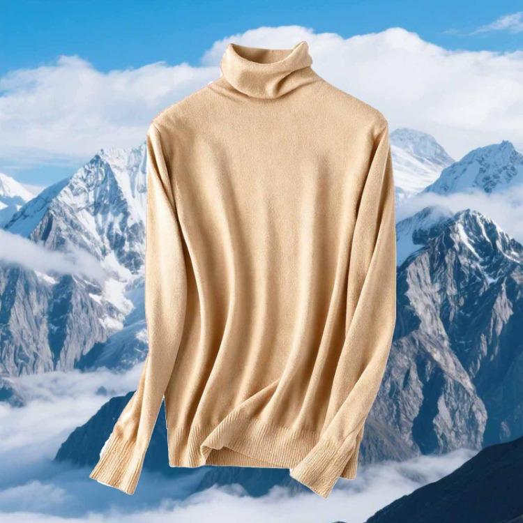 Womens Turtleneck Sweater Slim Fit Wool Long Sleeve Seamless Temperament S бежевый