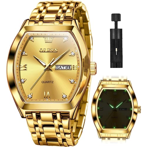 

Мужские бизнес-часы OLEVS, квадратные, водонепроницаемые, люминесцентный кварцевый механизм, отображение даты, золотые