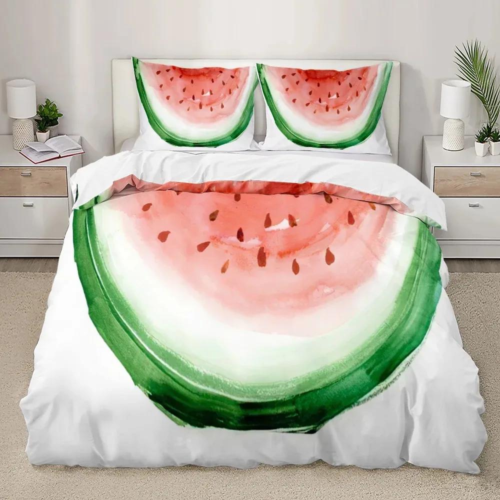 Watermelon Duvet Cover Set Fresh Fruit Pink Green Style Comforter Cover for Boys Girls Women Polyester Bedding Set King Size