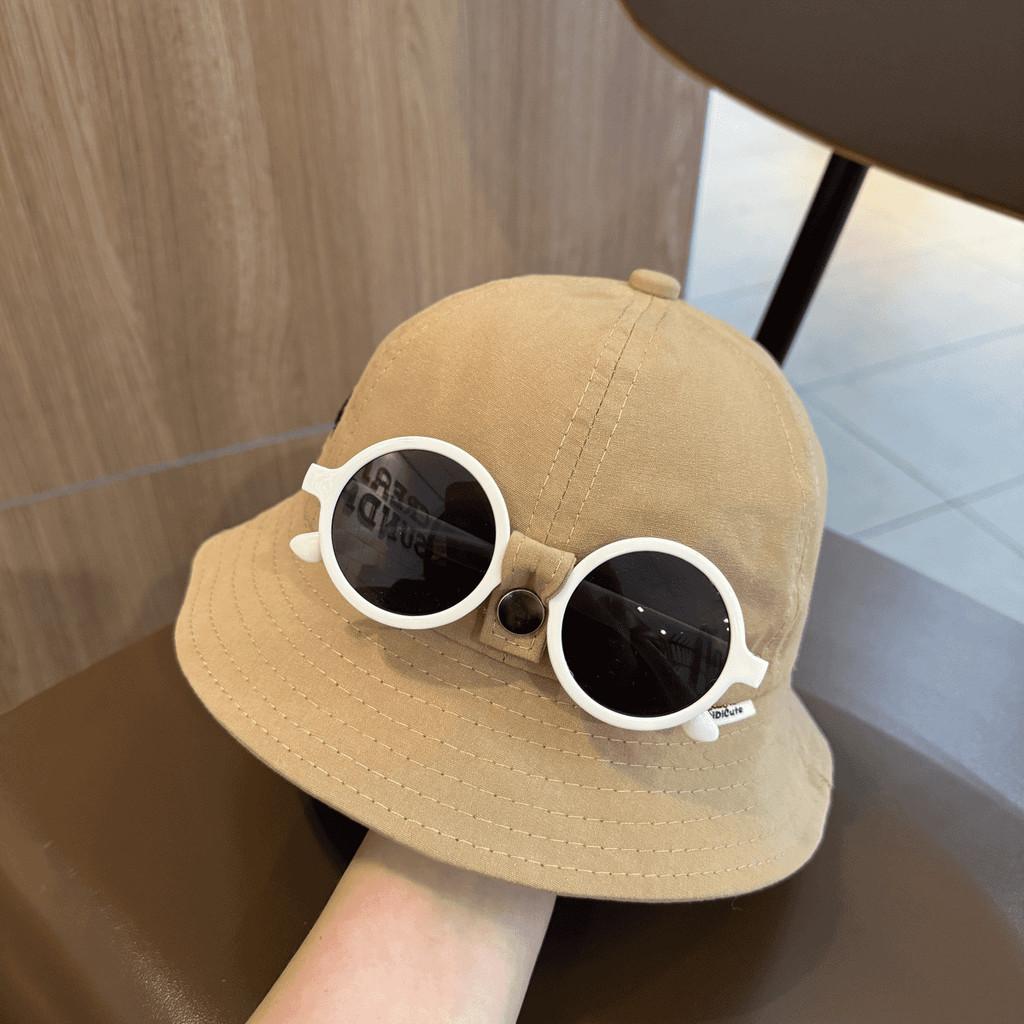 Summer Childrens Cotton Fisherman Hat With Removable Sunglasses Sun Protection For Outdoor Play