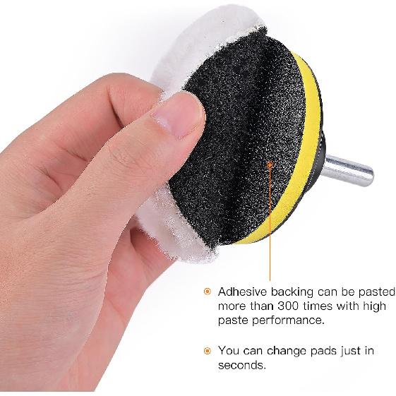 7 Pcs 3 Inch (80 Mm) Wool Buffing Polishing Pad Car Polisher Buffer Drill Attachment With M10 Drill Adapter