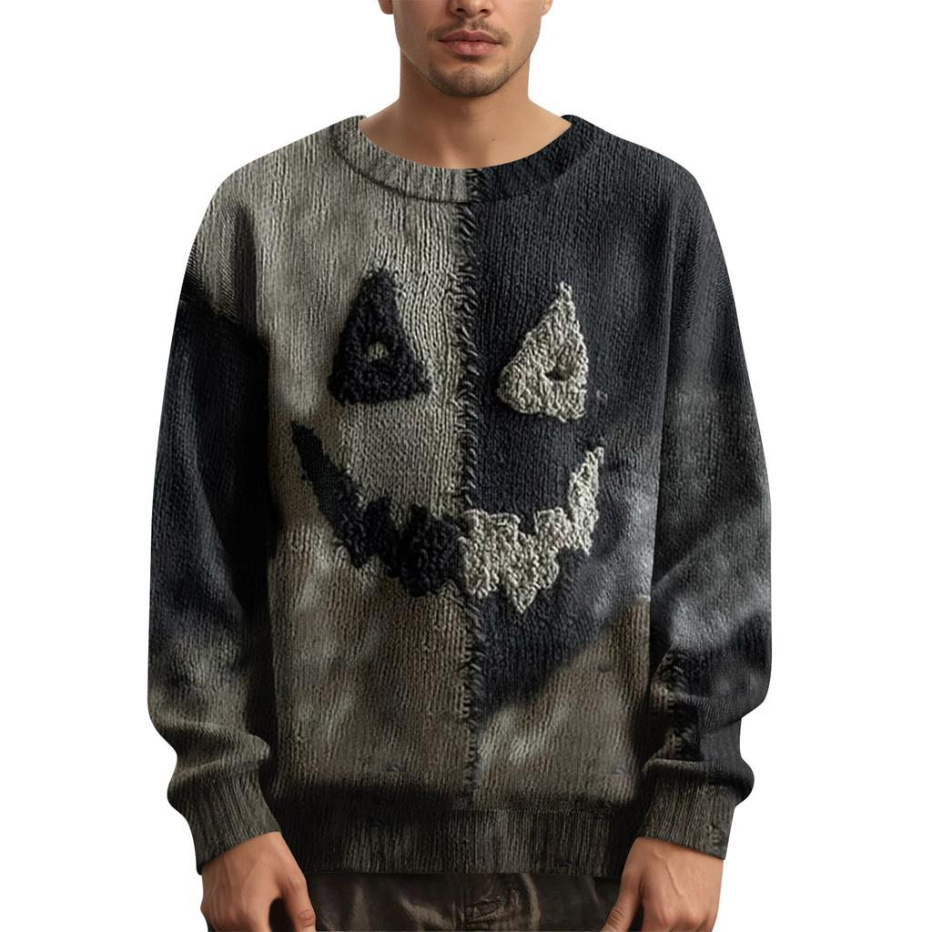 Herre Langermet Pullover Genser Casual Halloween Trykk Strikket Oversized Genser