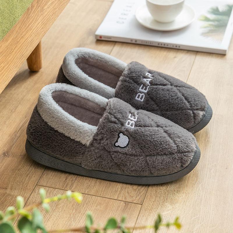 Cixi Cotton Slippers Thick Soles for Winter Home Use Indoor Non-slip Warm Confinement Shoes Home Couple