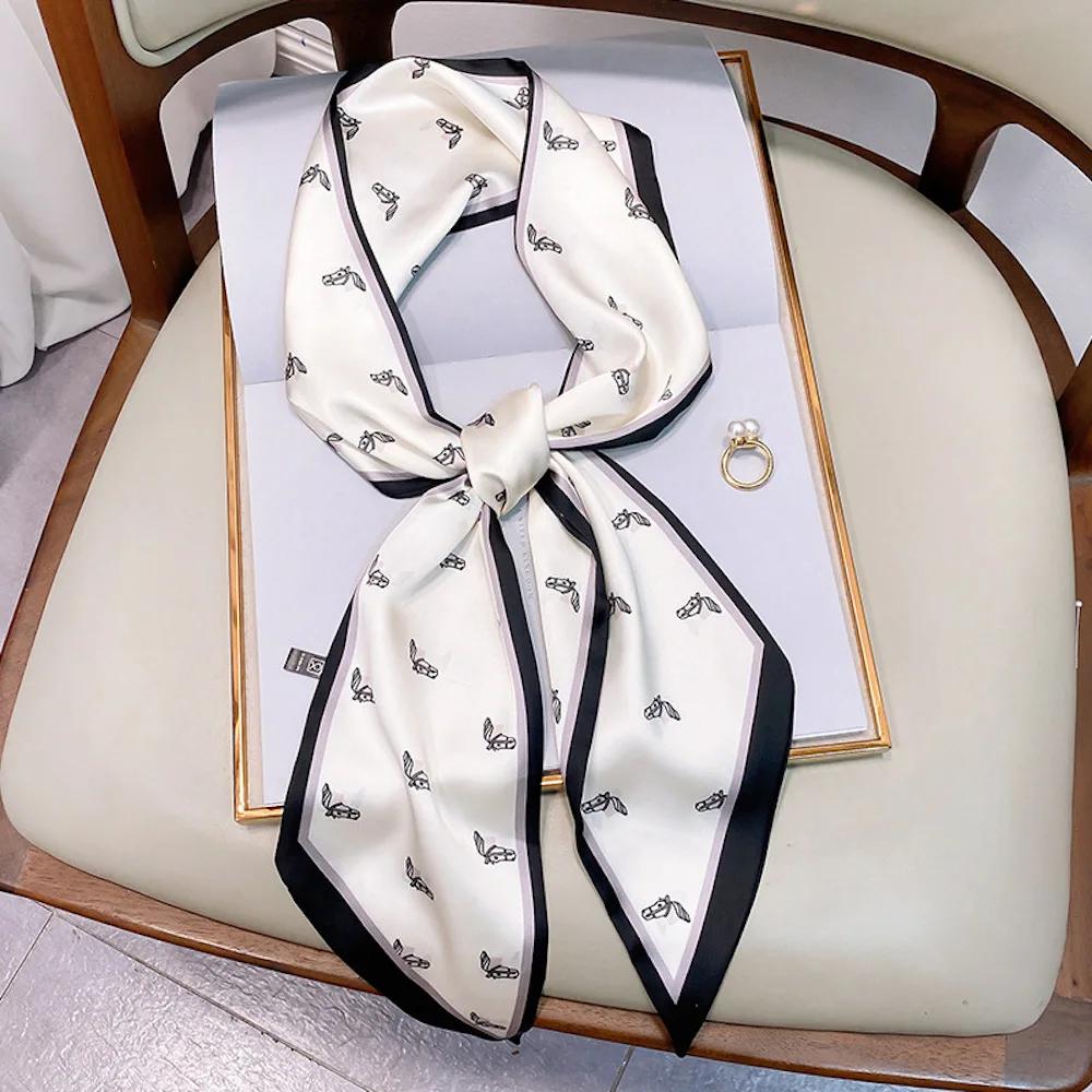 Long Silk Scarf Bag Tie Lady Neck Skinny Scarves Hairband Foulard Horse Print Brand Lady Neckerchief Ribbon  Spring New