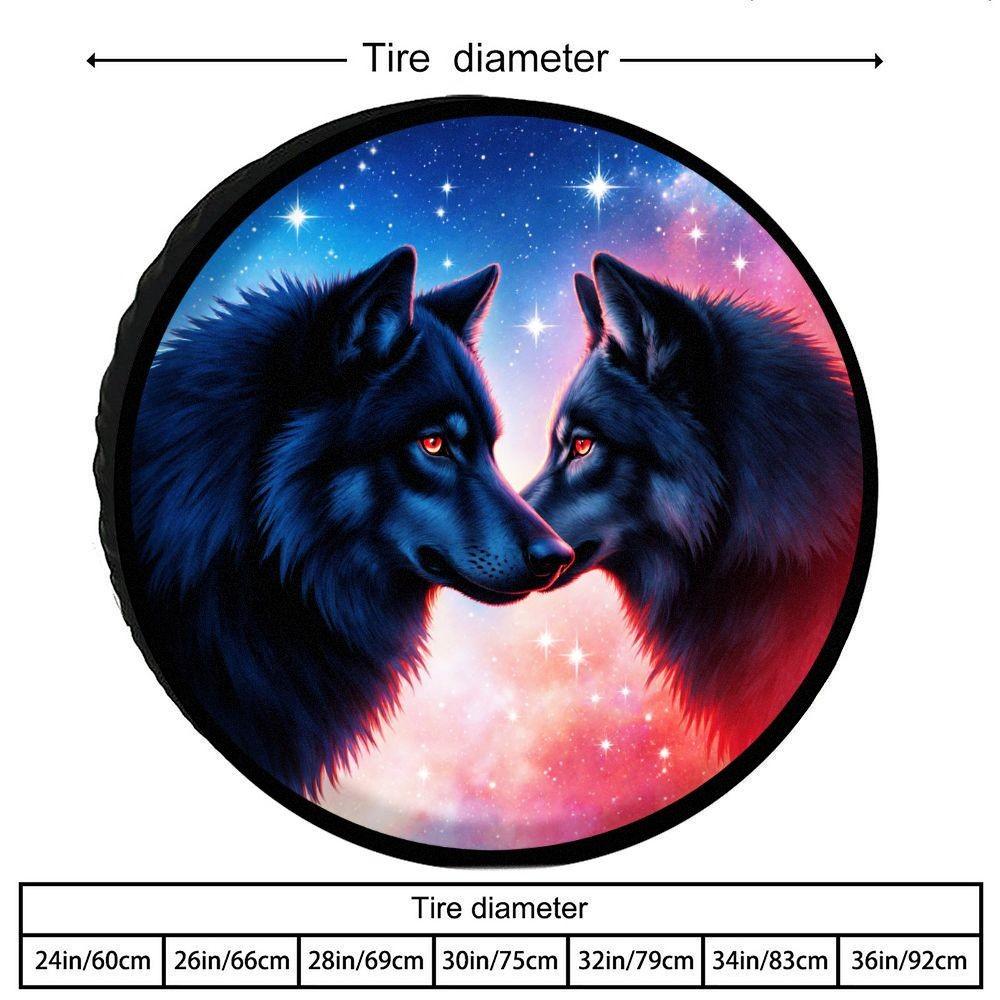 Double Wolf Starry Sky Tire Cover Artistic Polyester Protective Spare Wheel Cap for SUV