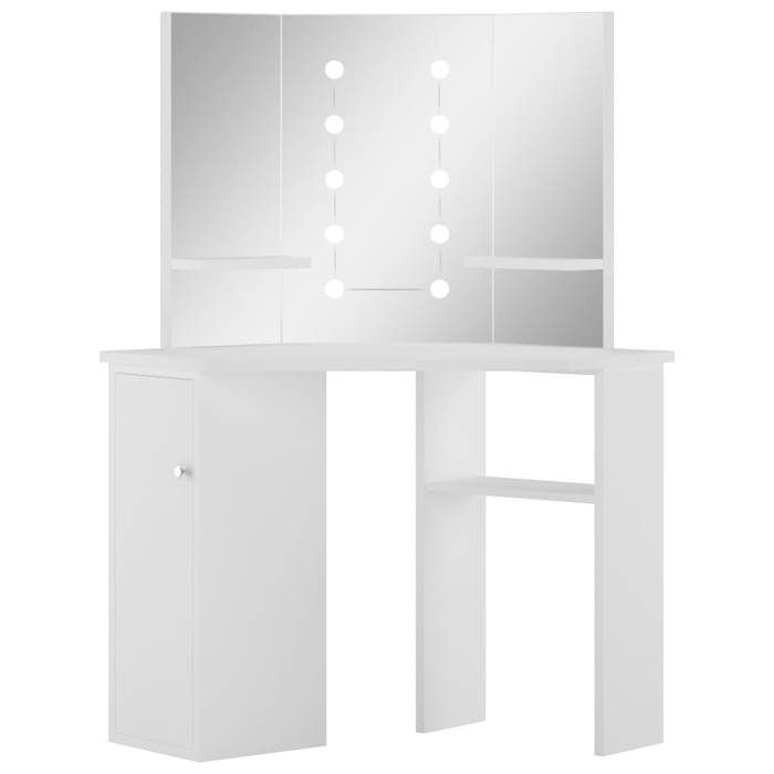 VidaXL Coiffeuse d'Angle avec Lumière LED Table de Maquillage Table Cosmétique Table de Dressing-room Meuble de Chambre à 288450