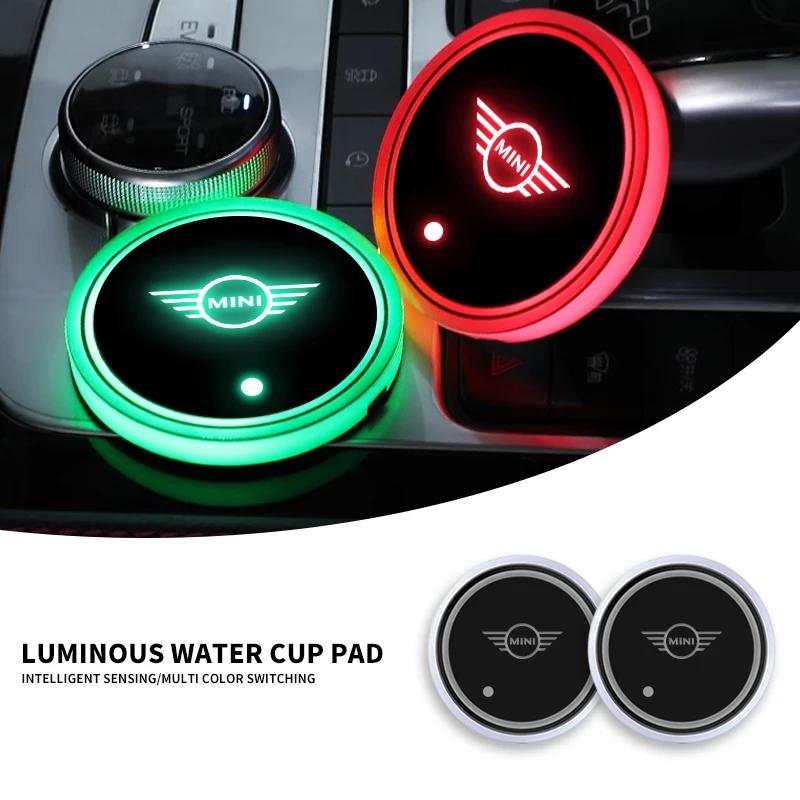 1/2Pcs Car LED Cup Holder Light Mats Auto Water Coasters Bottle For MINI One Cooper JCW Countryman Clubman Cabrio Paceman Coupe sfzkd77