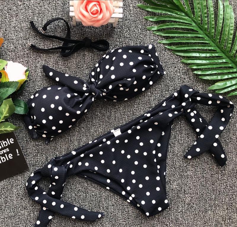 Sexy Polka Dot Bandeau Bikini Set Swimsuit Women Swimwear Bandage Two Piece Bathing Suit