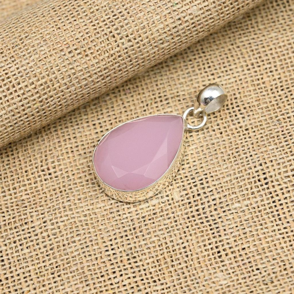 Pink Chalcedony Gemstone 925 Sterling Silver Handmade Lovely Jewelry Pendant For Women