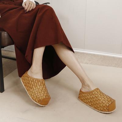 Fashion GKTINOO Genuine Leather Woven Slippers Spring/summer 2025 New Round Toe Thick Soled Retro Height Increase Women's Shoes