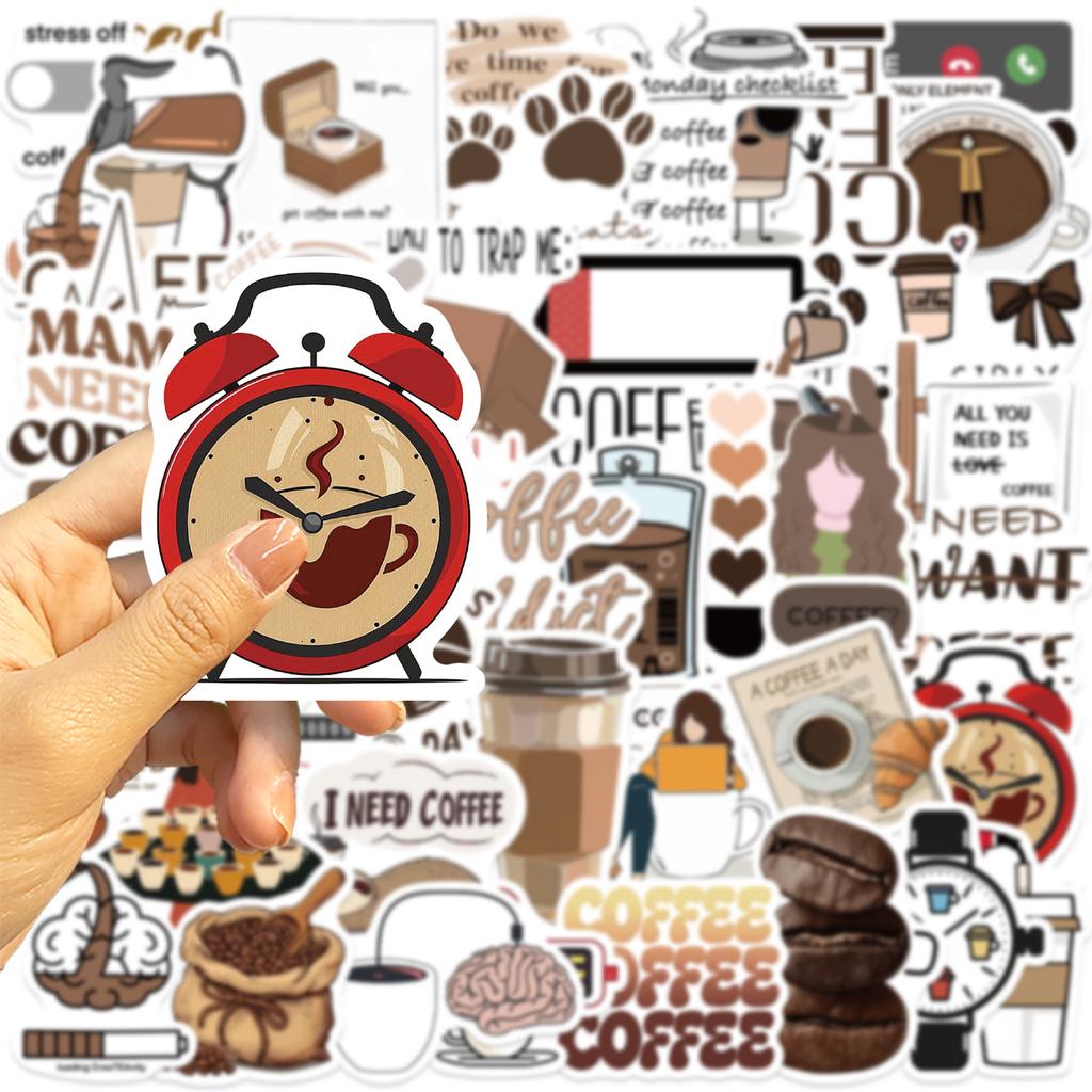 50-100 Stück Cartoon Kaffee-Enthusiast Graffiti Aufkleber Dekorativ Gitarre Notizbuch Gepäck DIY Wasserdichter Stifthalter Aufkleber