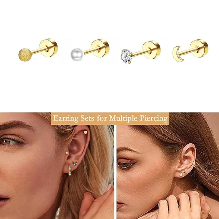 Stainless Steel Threaded Ear Studs For Piercing Fade Resistant Material Easy Maintenance Secure Fit Day Night Wear