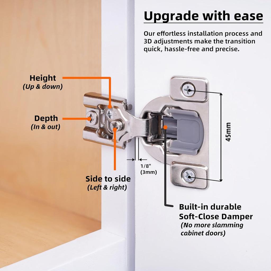 1-2 inch Overlay Soft Close Hinges for Kitchen Cabinet Hinges Satin Nickel Hidden Hinges Stainless Steel