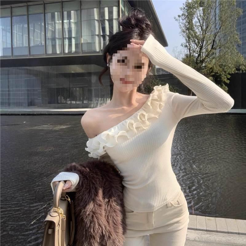 

Элегантный асимметричный топ с оборками, открытыми плечами и длинными рукавами для женщин Extra Large