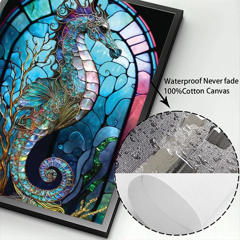 Abstract Sealife Stained Glass Pattern Art Poster Prints Canvas Painting Seahorse Manta Ray Whale Shark Dolphin Home Decor