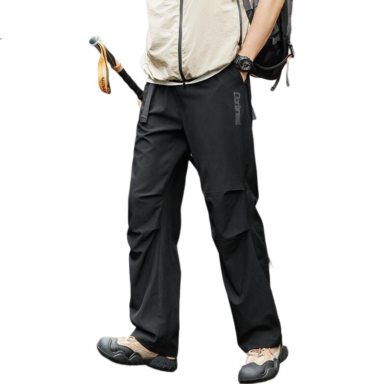 CLOR American-Style Paratrooper Pants for Men, Spring And Summer Breathable Loose Cargo Ice Silk Casual Straight-Leg Trousers, CL09 Black, Size S
