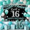 Sweet 16 Party Decorations, Fabric Happy 16th Birthday Banner Backdrop, Sweet Sixteen Birthday Decorations for Girls, Turquoise 16 Birthday Yard Sign