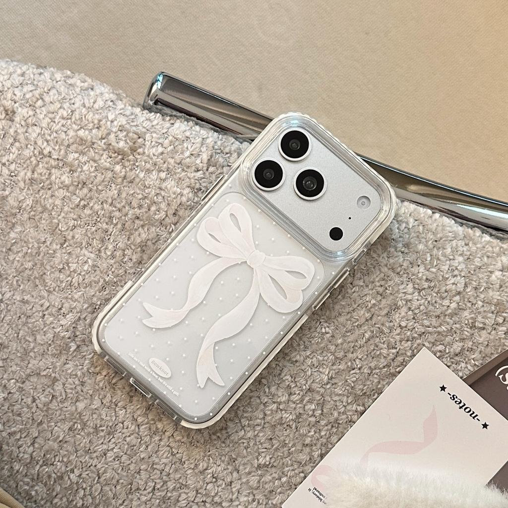 Blue and white bow iphone17promax Apple 17 mobile phone case 13 suitable for 16 niche 11 anti-drop 14 transparent