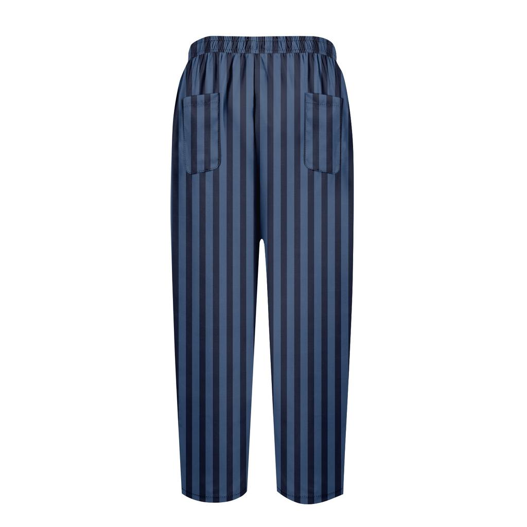 Pantaloni casual elastici cu imprimeu în dungi de damă