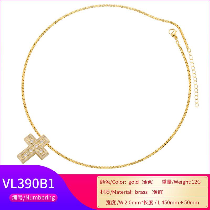Light Luxury Copper With Colored Diamonds Cross Necklace Personalized Hip Hop Cross Pendant Collarbone Chain Vl390