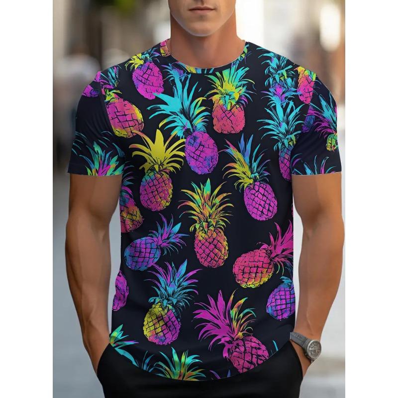 

Summer Round Neck 3D Pineapple Pattern Print Top Fashionable Casual Short Sleeved Men s T-shirts XS
