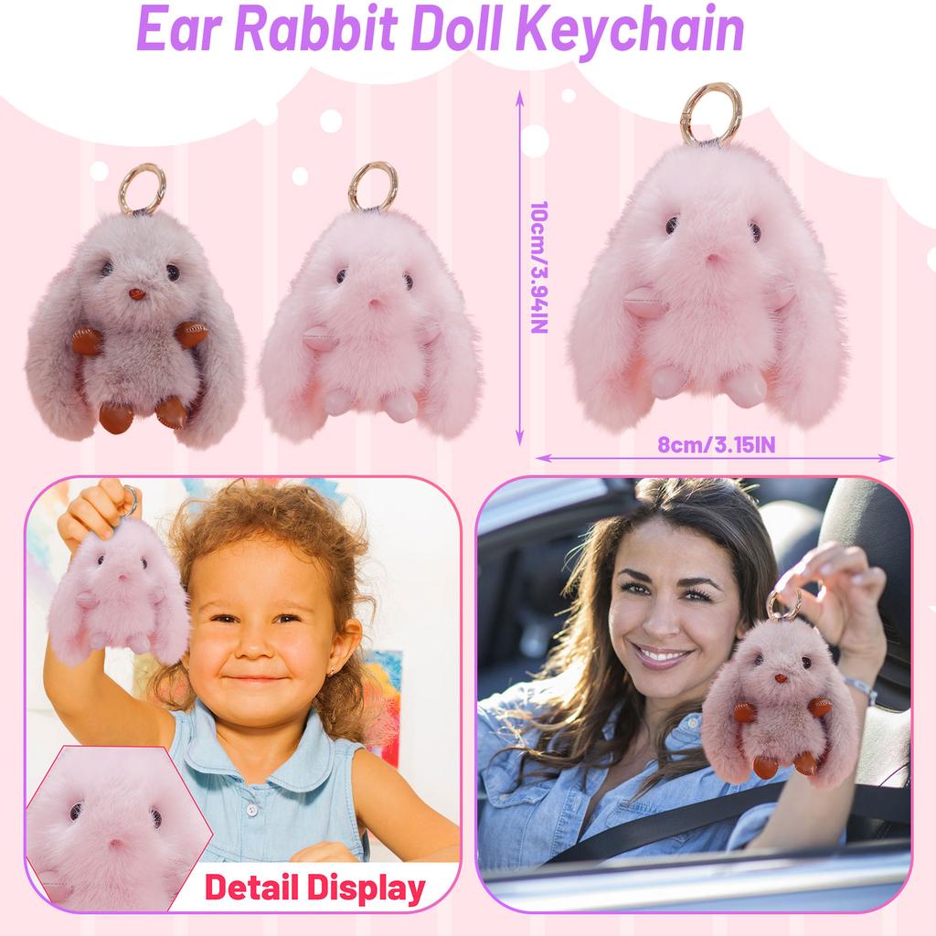 -shaped Plush Keychain With Dangling Ears, Made Of European Mink
