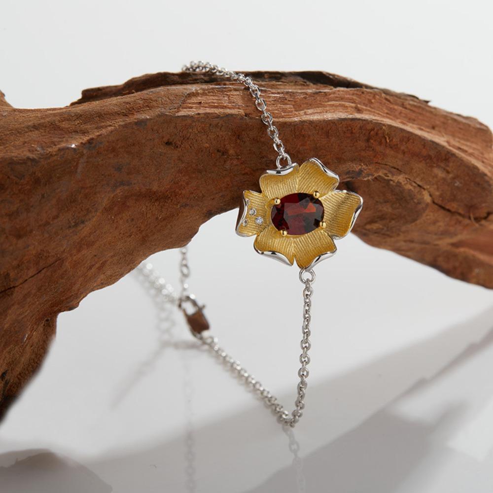 S925 Sterling Silver Necklace with Natural Color Treasures, Designed with Female Flowers, Necklace, Bracelet, Ring, Earrings