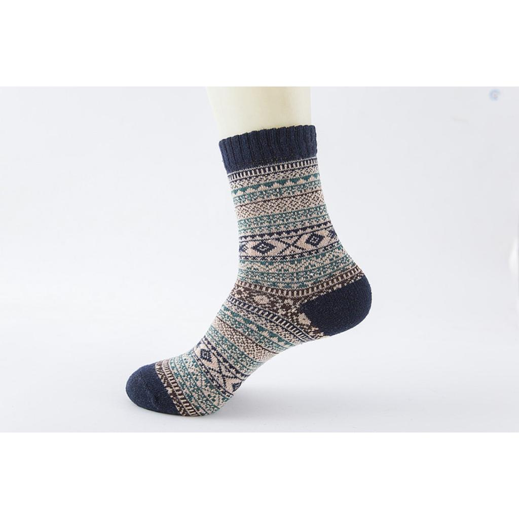 Socks, Plush Socks, Men's, Ethnic Style, Warm Socks, Mid Length Socks, Striped Socks, Coral Fleece Socks