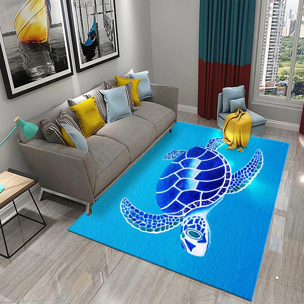 Teppiche mit 3D-Cartoon-Meeresschildkrötenmuster für Wohnzimmer, Badezimmer, rutschfest, groß, Schlafzimmer, Bettvorleger