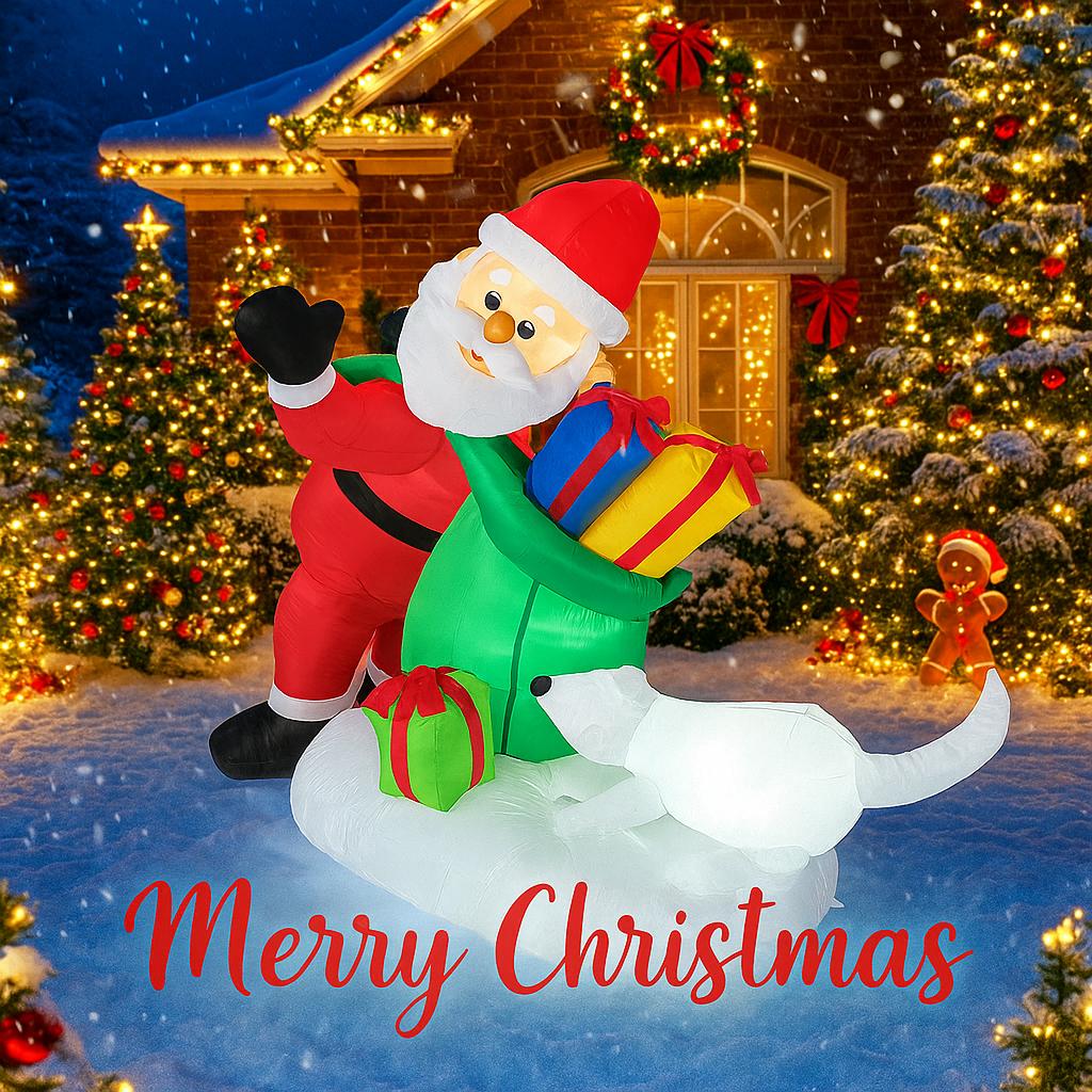 6.89FT Inflatable Santa Claus Gift Sack Dog Toy Xmas Yard Lawn Party Decoration Festive Gift LED Christmas Supplie Home Ornament
