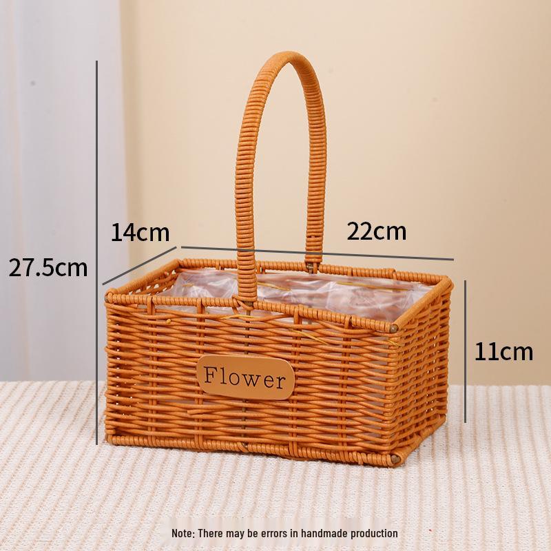 Imitation Rattan Woven Flower Basket: Handheld Arrangement, Living Room Decor, Photography Prop, Picnic, Pastoral, Flower Girl, Souvenir.