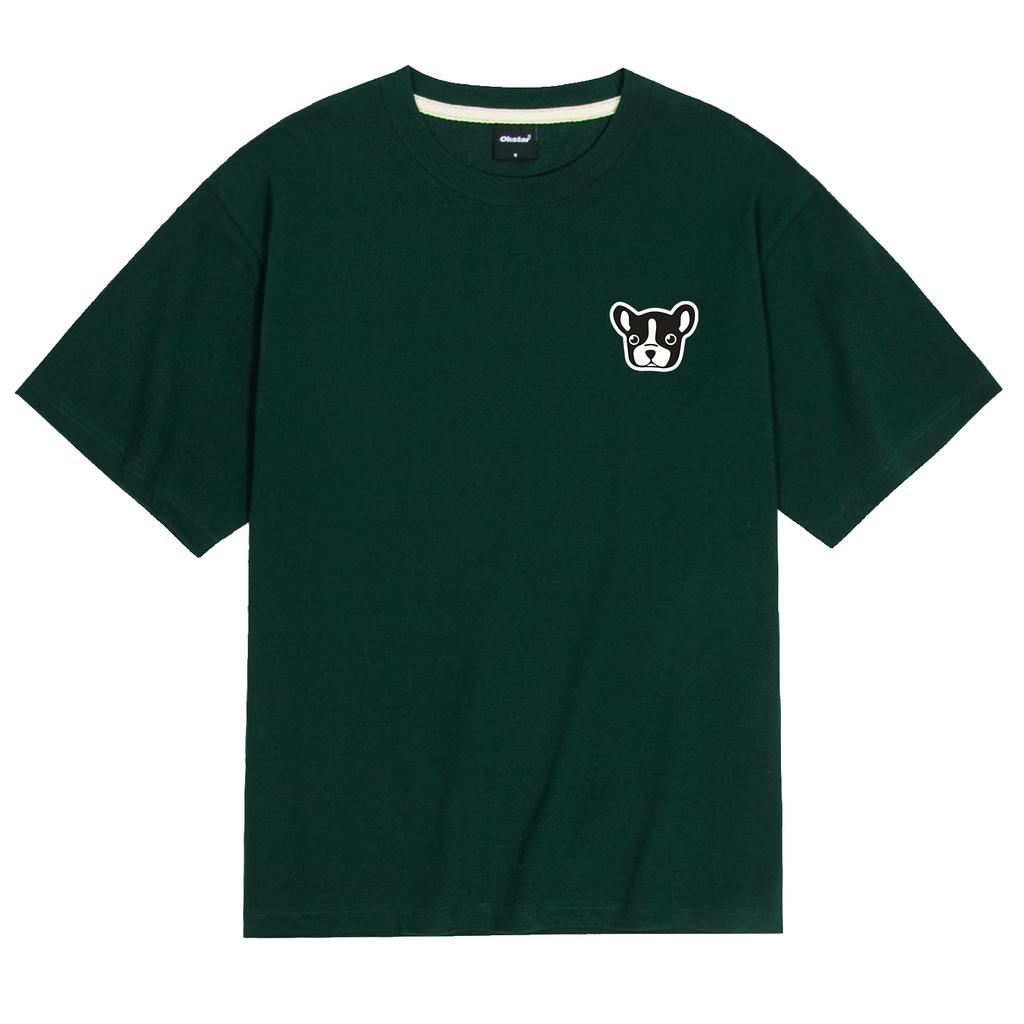 OKSTAR Cool Cotton Oversized Bulldog Embroidered Patch Short Sleeve Tee