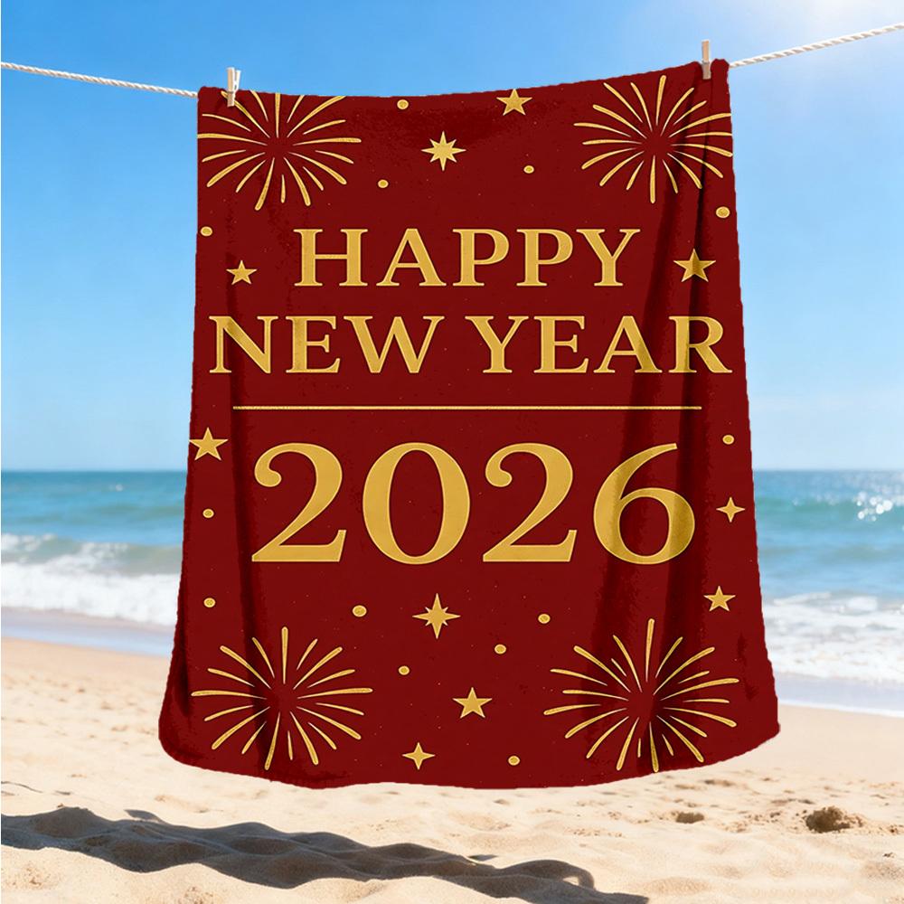 

1pc New Year 2026 Outdoor Flannel Blanket Soft All Season Polyester Throw , Perfect for Picnics & Travel , Picnic Accessory 80x120cm