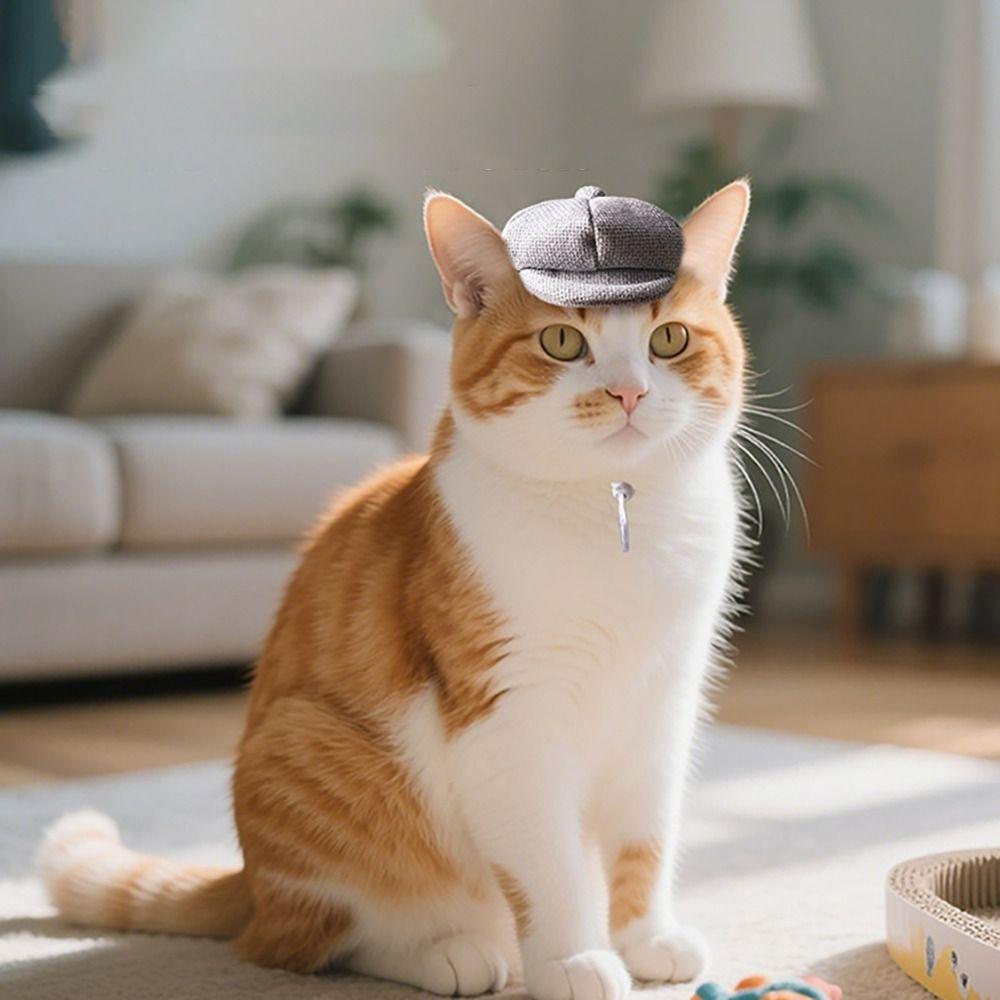 Pet Dress Up Cat Dog Gentleman's Hat Adjustable Pet Peaked Cap British Style Pet Headwear  Cat&Dog