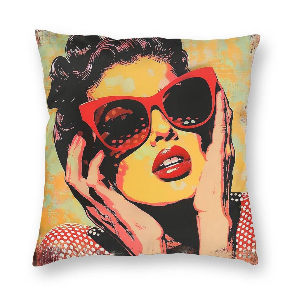 Gorgeous Women Pop Art Retro Square Pillowcase Polyester Linen Velvet Creative Zip Decor Throw Pillow Case Car Cushion Cover