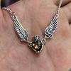 Minimalist Crown & Wing Pendant Sweater Necklace - Unisex Luxury Design With Heart Detail Artificial Crystal