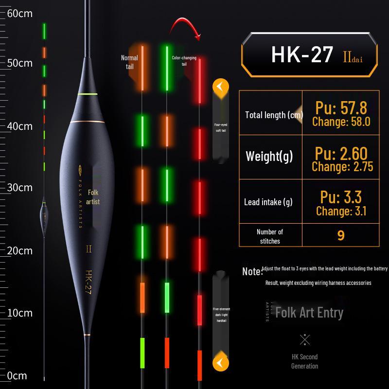 Xiwei High-Sensitivity Color-Changing Electronic Fishing Float: Dual-Use Luminous Day  Night Indicator with Hard Tail