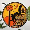 Wall Mounted Metal Decor Retro Halloween Sign, Round Decorative Vintage Festive Home Ornament Rustic Art for Living Room Party Decoration Durable Iron
