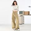 Women's Military Green Wide-Leg Jeans: Autumn Curved Knife Design, Loose Fit, Floor-Length Casual Workwear Pants.