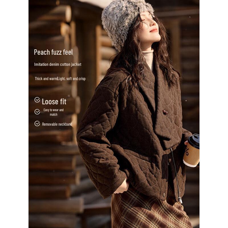 XWI Women s Brushed Faux Denim Neck Warmer Short Cotton Jacket 2XL