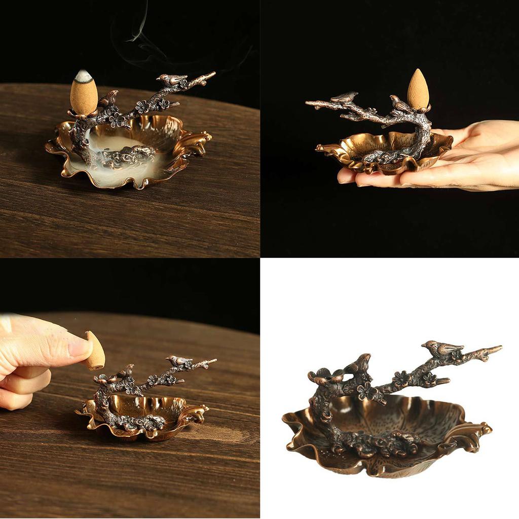 Vintage Metal Tree Branch Backflow Incenses Holder Waterfall Incenses Cones Burners for Meditations and Relaxation Space