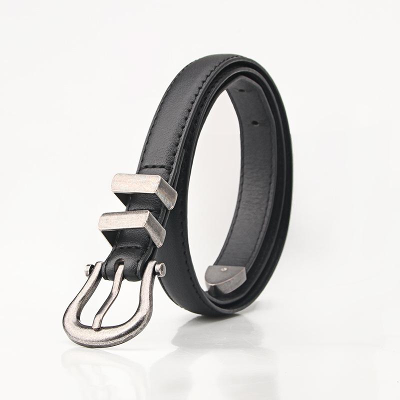 New European and American fashion belt, retro ancient silver pin buckle women s belt, simple and versatile jeans decorative belt women чёрный