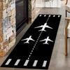 Aviation Runway Area Rug with Plane Icon Non-Slip Black Carpet for Kids Room Decor Airport Themed Floor Mat