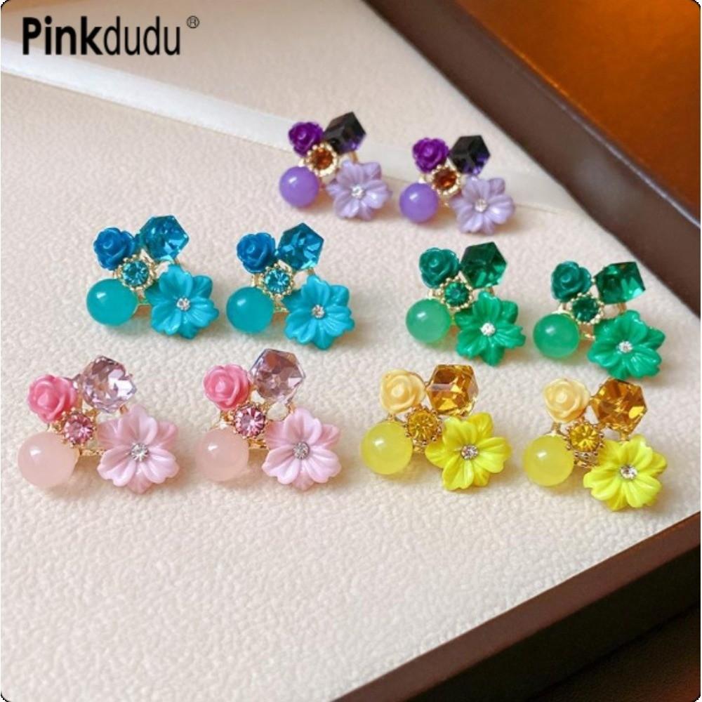 Pinkdudu Vintage Purple Flower Zircon Flower Zinc Alloy Stud Earrings Fashion Trendy Rose Drop Earrings Women Jewelry Gift PD2263