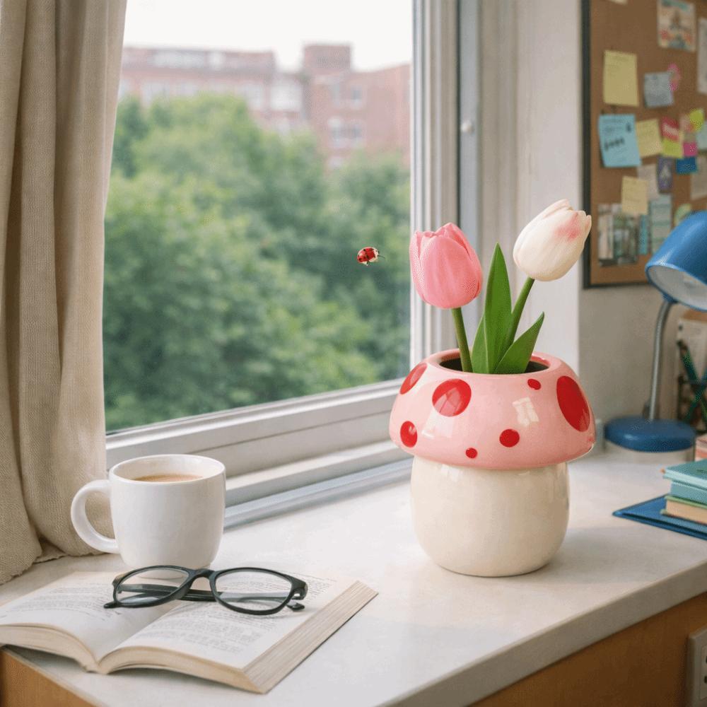 Creative Decoration Mushroom Decorative Piece Pink and Red Makeup Brush Holder  Makeup Organization