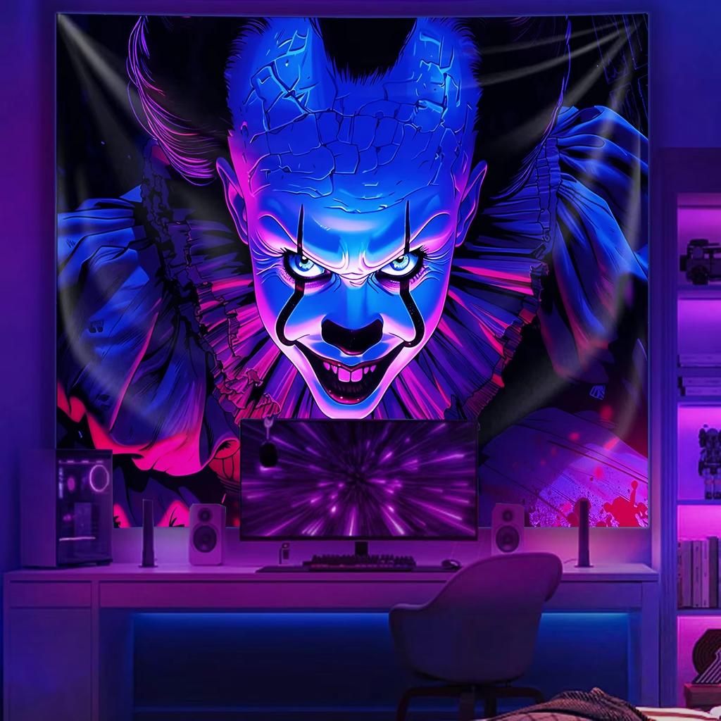 VIKAMA Creepy Clown Tapestry Bloody Tears Living Room AudioVisual Room Decoration Dark System Horror Theme Tapestry