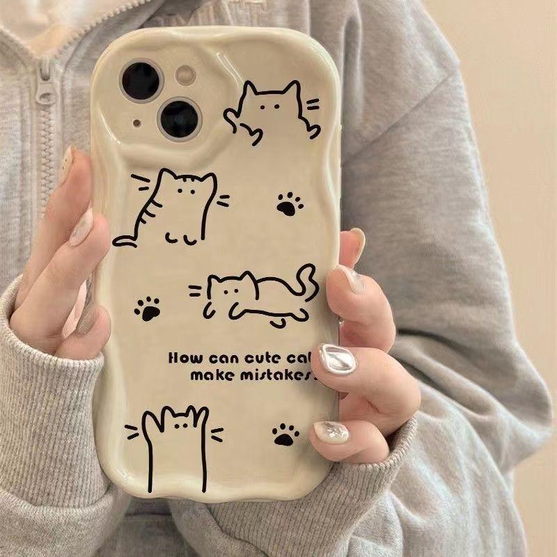 Funny cat for iPhone17promax mobile phone case Apple 16 cream wave 15/13 soft case 14