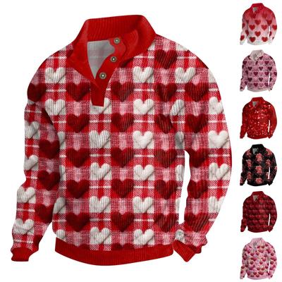 Men's Cotton Pullover Long Sleeve Outdoor Shirt Vintage Corduroy Button Stand Collar Shirt Casual Sweatshirt Print Top