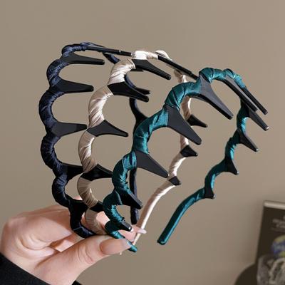 3/2 Stück Mode Wellen-Stirnbänder für Frauen Einfarbig Gezahnt Rutschfest Haarband Mädchen Gesichtswäsche Sport Stirnbänder Haarschmuck